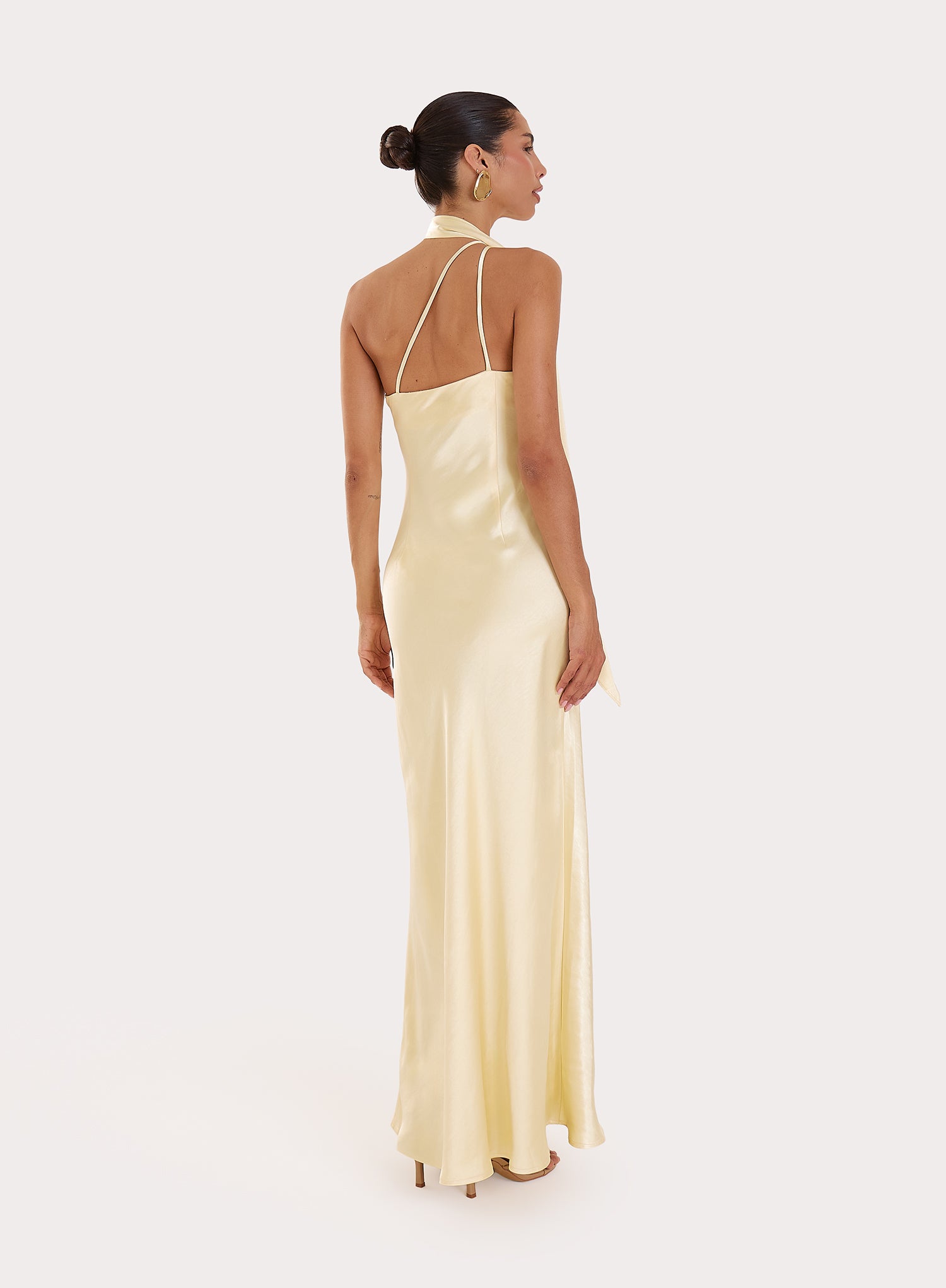 Lemon Satin One Shoulder Maxi Dress